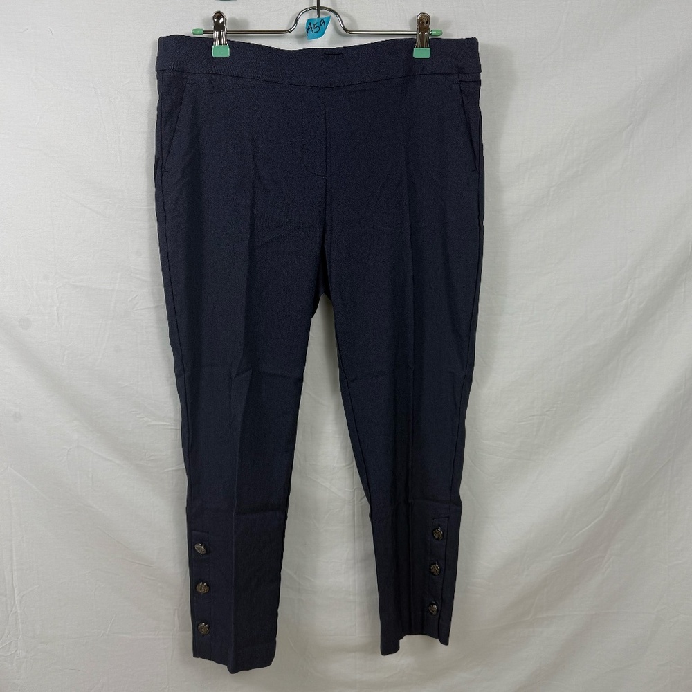 Roz & Ali Navy Blue Stretch Trouser. Button Detail At Ankle Size 14 Petite